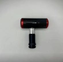 تحميل الصورة في عارض المعرض، Carbon fiber car shift knob with red ring trim and silver metal stem, with black base cap