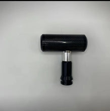 تحميل الصورة في عارض المعرض، Carbon fiber car shift knob with black grip and silver metal stem, with black base cap