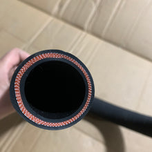 Carica l'immagine nel visualizzatore di Gallery, Black rubber hose end with braided outer trim and red-white thread stripe