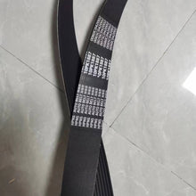 Carregar imagem no visualizador da galeria, Black ribbed fan belt with printed part numbers on side