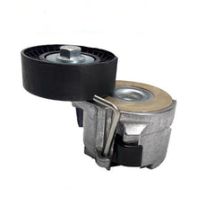 Carica l'immagine nel visualizzatore di Gallery, Belt tensioner assembly with black pulley, silver housing, and metal arm
