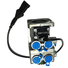Carregar imagem no visualizador da galeria, Brake valve with metal body, blue ports, and attached electrical cable