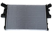 Carica l'immagine nel visualizzatore di Gallery, Car radiator with gray aluminum cooling fins and side inlet tanks, front view