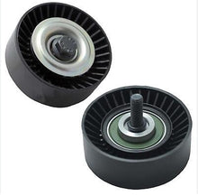Charger l'image dans la galerie, Black ribbed tensioner pulley with silver hub and center bolt