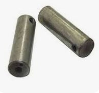 Załaduj obraz do przeglądarki galerii, Two metal cylindrical shafts with rounded open ends, dark steel finish, side view