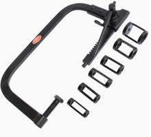 Charger l'image dans la galerie, Valve spring compressor with black frame, handle, and five metal press adapters