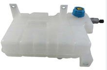 Carica l'immagine nel visualizzatore di Gallery, White plastic coolant expansion tank with mounting brackets, cap, and side outlet