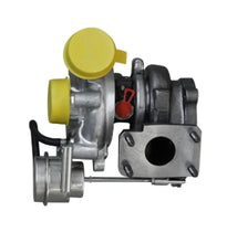 Carica l'immagine nel visualizzatore di Gallery, Turbocharger with yellow compressor housing and metal turbine assembly, with inlet/outlet ports