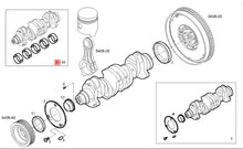 Carica l'immagine nel visualizzatore di Gallery, Main bearing shells shown in an exploded engine parts diagram with numbered pieces