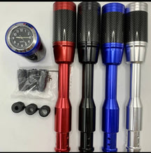 Cargar imagen en el visor de la Galería, Shift knob lengthener set with clock gauge; carbon-fiber sleeves in red, black, blue, silver