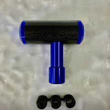 تحميل الصورة في عارض المعرض، Carbon fiber car shift knob with blue ring trim and blue metal base, plus black caps