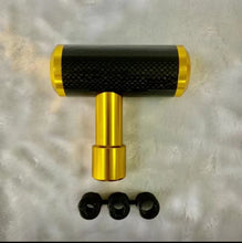 تحميل الصورة في عارض المعرض، Carbon fiber car shift knob with gold ring trim and gold metal base, plus black caps