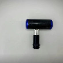 تحميل الصورة في عارض المعرض، Carbon fiber car shift knob with blue ring trim and silver metal stem, with black base cap