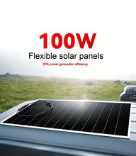 تحميل الصورة في عارض المعرض، 100W flexible solar panel mounted on a car hood with black cell grid