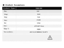 تحميل الصورة في عارض المعرض، Flexible solar panel spec table with output ratings and dimensions, including 18.5V and 21.83V