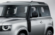 Load image into Gallery viewer, Installed black raised air intake snorkel on a Land Rover Defender front fender