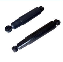 Charger l'image dans la galerie, Shock absorber pair, dark blue and black cylinders with chrome rods and rubber bushing ends.
