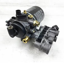 Charger l'image dans la galerie, Compressed-air truck air dryer unit with black canister and brass inlet/outlet fittings
