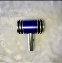 Charger l'image dans la galerie, Car shift knob adapter with blue anodized barrel and silver ring accents