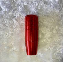 Charger l'image dans la galerie, Red aluminum shift knob with ribbed ring grip and smooth tapered base