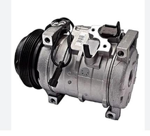 Load image into Gallery viewer, Automotive air conditioning compressor with black pulley and wiring harness, silver body by SUONAMA