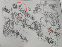 تحميل الصورة في عارض المعرض، Exploded parts diagram showing front half shaft assembly in two circled areas