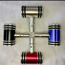 Charger l'image dans la galerie, Car shift knob adapter set with silver frame and blue, red, and black end pieces