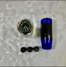 Charger l'image dans la galerie, Clock-dial shift knob set with silver dial and blue knob plus three mounting caps