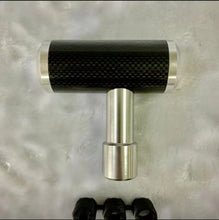 تحميل الصورة في عارض المعرض، Carbon fiber car shift knob with black grip and gold metal sleeve, plus black caps
