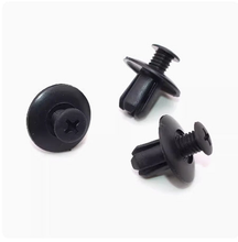 Load image into Gallery viewer, Set of black plastic push rivets with expanded heads for engine hood intake fit