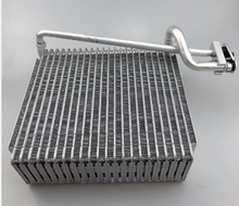Load image into Gallery viewer, Car HVAC evaporator core with silver fin pack and metal inlet/outlet pipes