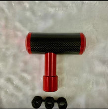 تحميل الصورة في عارض المعرض، Carbon fiber car shift knob with red ring trim and red metal base, plus black caps