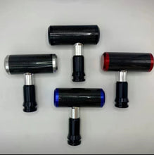 تحميل الصورة في عارض المعرض، Carbon fiber car shift knob set with black grip and metal stems in silver, blue, and red