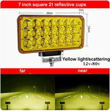 Cargar imagen en el visor de la Galería, 7-inch square LED spotlight with amber reflective cups, yellow lens cover, front mount