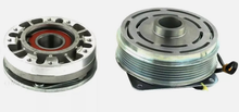 Load image into Gallery viewer, Radiator fan clutch assembly with bearing ring and ribbed metal pulley, wiring visible