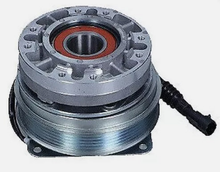 Load image into Gallery viewer, Radiator fan clutch assembly with red bearing ring, ribbed pulley, black power cable