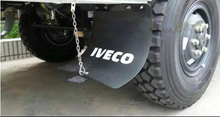 Load image into Gallery viewer, Black mud flap with IVECO logo and hanging metal chain and hook