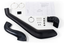 Load image into Gallery viewer, Black air intake snorkel kit parts: intake tube, clamps, bolts, instruction sheet