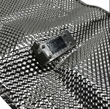 Carregar imagem no visualizador da galeria, Heat shield assembly with silver foil-like mesh and black mounting bracket