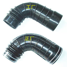 Charger l'image dans la galerie, Black ribbed air filter intake pipe hose with curved elbow shape and clamp ends