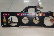 Carica l'immagine nel visualizzatore di Gallery, Black instrument cluster panel with wiring harness, gauge cutouts and icon labels across top
