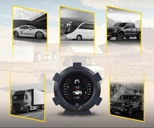 Załaduj obraz do przeglądarki galerii, Round black GPS gauge with compass markings, surrounded by vehicle photo panels