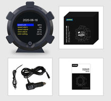 Załaduj obraz do przeglądarki galerii, Round black gauge device with circular screen, cable, and instruction cards