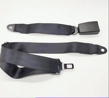 Load image into Gallery viewer, Rear 2-point safety belt set with black webbing and metal buckles, gray end clips