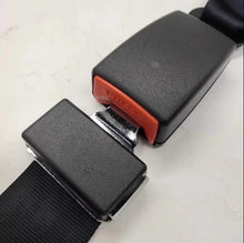 Load image into Gallery viewer, Rear 2-point safety belt buckle closeup with dark webbing and red release tab