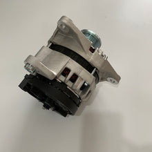 Carregar imagem no visualizador da galeria, Side view of metal alternator with ribbed belt pulley and rear mounting bracket