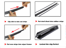 Charger l'image dans la galerie, Wiper blade insert rubber strips with mounting clips, ready for replacement