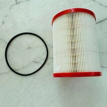 Cargar imagen en el visor de la Galería, Oil water separator cartridge with red end caps, white pleated filter, and black sealing ring