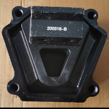 Charger l'image dans la galerie, Black engine mount support bracket with four mounting holes, stamped 200318-B.