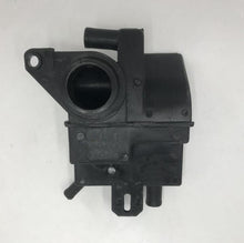 Charger l'image dans la galerie, Black respirator air valve assembly with round intake hole, hose connection, and tabs